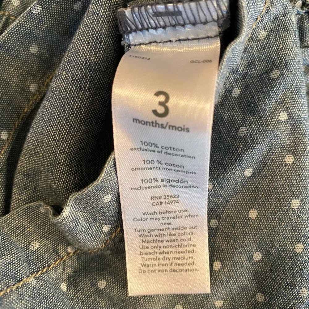 Carter's Baby Chambray Romper Size 3 mos Blue 100% Cotton Polka Dot 1 Piece NWT